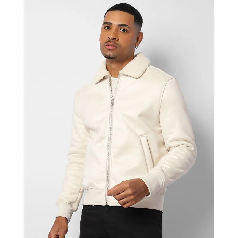 Jaqueta Masculina Suede Peluciada Gola Com Pelinho Off White GG