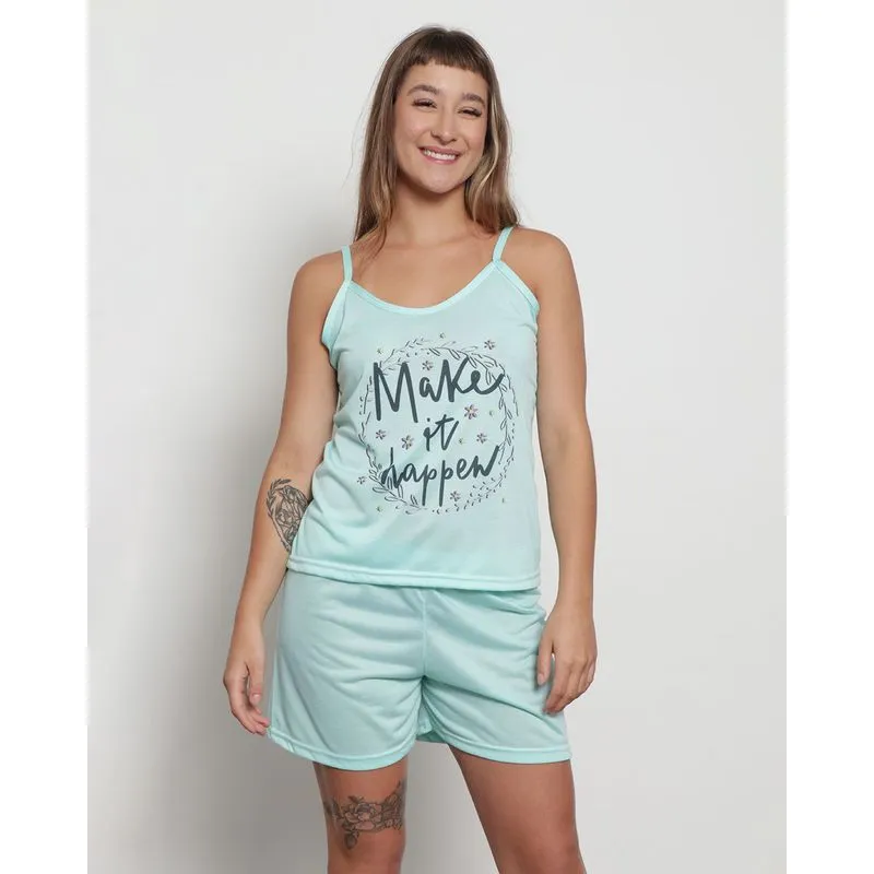 Pijama Feminino Curto Alcinha Estampa Frontal Verde M