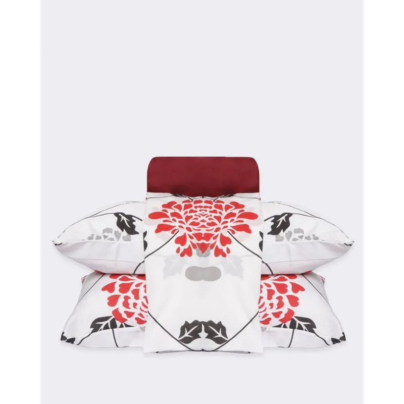 Jogo De Cama King 4 Peças Arte e Cazza Estampado Floral Vermelho UN