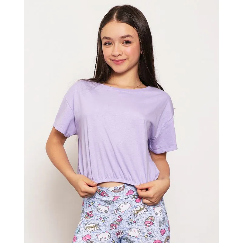 Blusa Juvenil Cropped Lisa Manga Curta Lilás 16