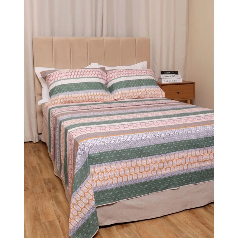 Jogo De Cama Casal 4 Peças Andreza Estampa Étnica Bege UN