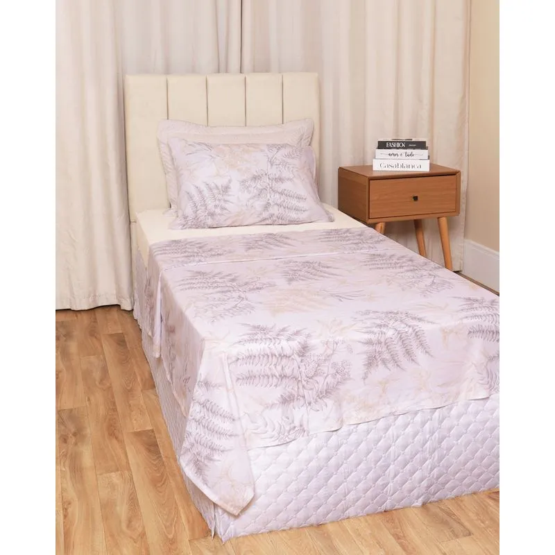 Jogo De Cama Solteiro 3 Peças Andreza Estampa Floral Bege UN