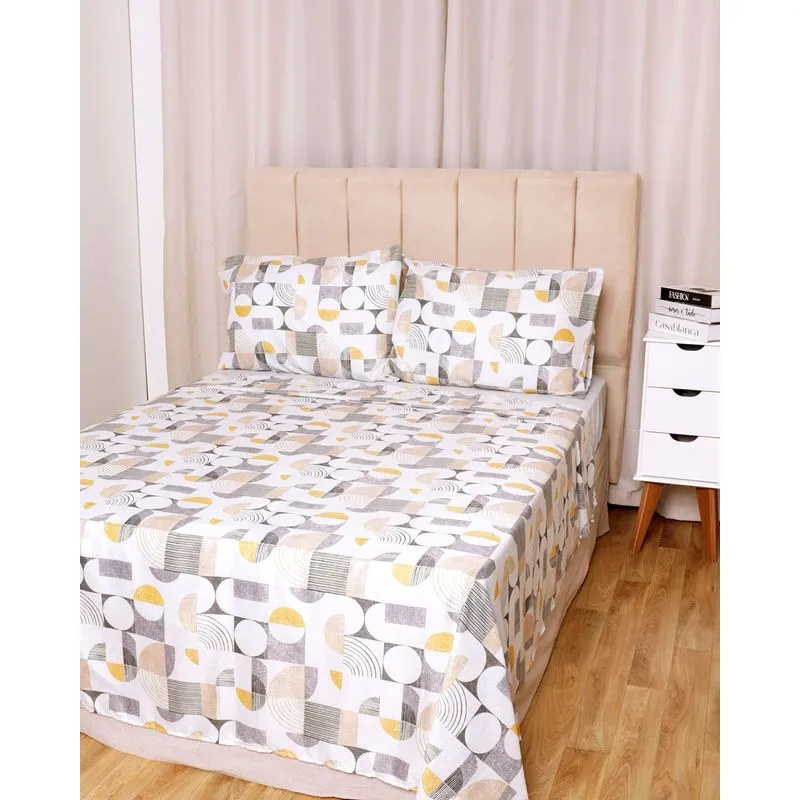 Jogo De Cama Queen Andreza Estampa Geométrica 4 Peças Cinza UN