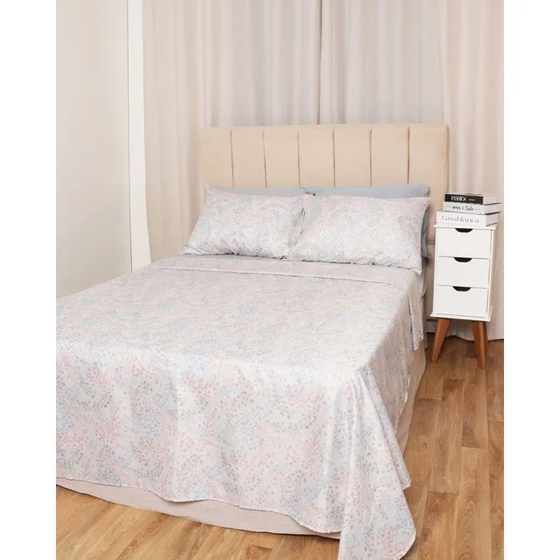 Jogo de Cama Casal Andreza Estampa Floral 4 Peças Cinza UN