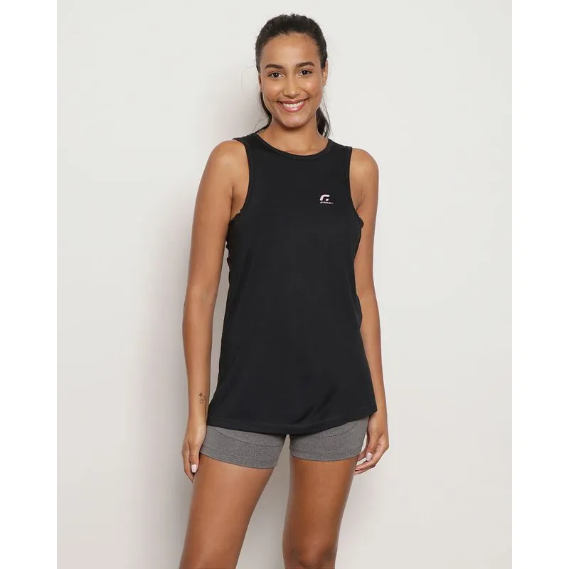 Regata Alongada Feminina Fitness Estampa Strongest Preta G