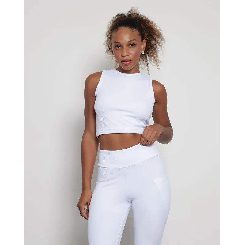 Top Feminino Regata Fitness Fitter Texturizado Com Recorte Branco GG