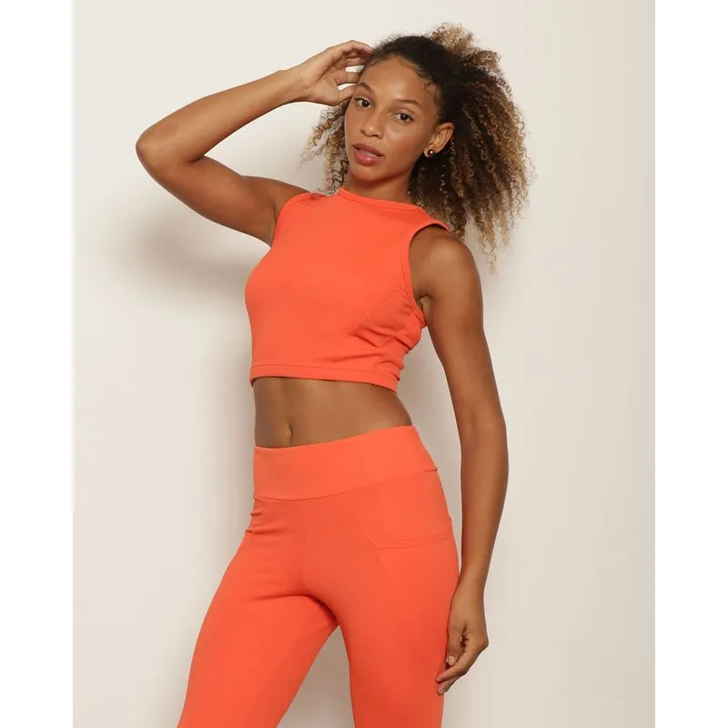 Top Feminino Regata Fitness Fitter Texturizado Com Recorte Laranja P