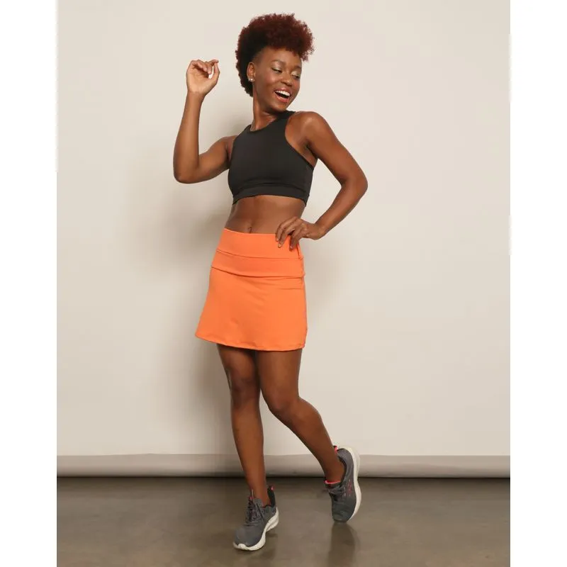 Short Saia Feminino Fitness Fitter Com Porta Toalha Laranja GG
