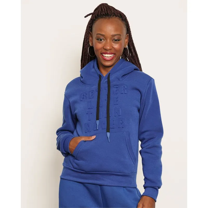 Blusão Moletom Feminino Peluciado Bolso Canguru Com Capuz Azul P