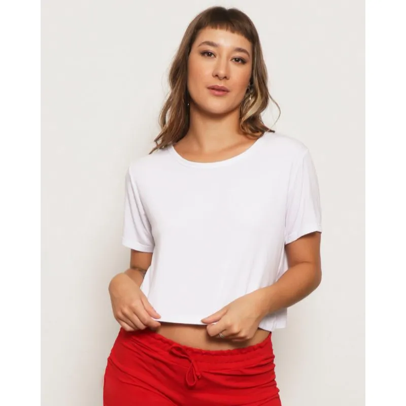 Blusa Feminina Cropped Manga Curta Básica Branca G