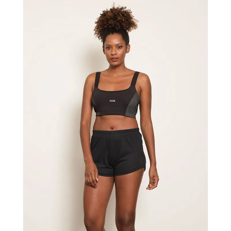 Top Feminino Fitness com Bojo Removível e Recortes Preto G