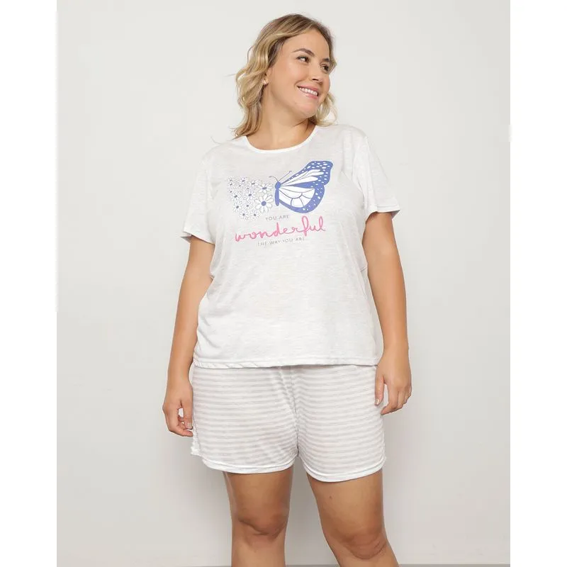 Short Doll Plus Size Feminino Estampado Cinza 48
