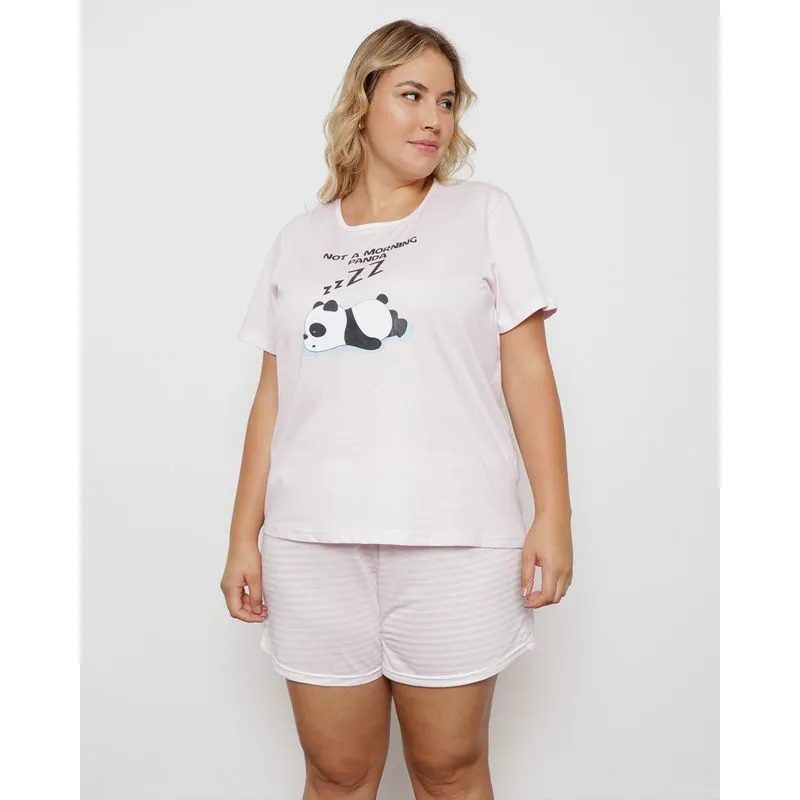 Pijama Plus Size Feminino Estampado Rosa 52