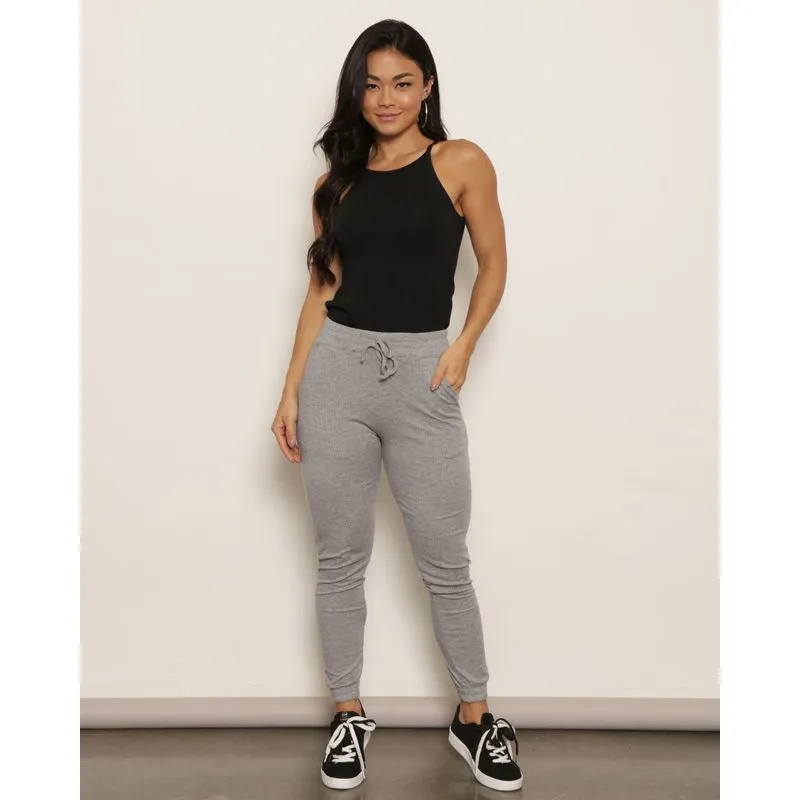 Calça Feminina Jogger Canelada Com Cordão Cinza G