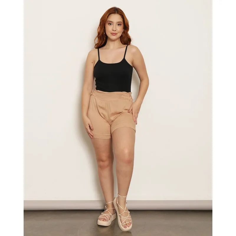 Short Feminino com Amarração Lateral Bege P