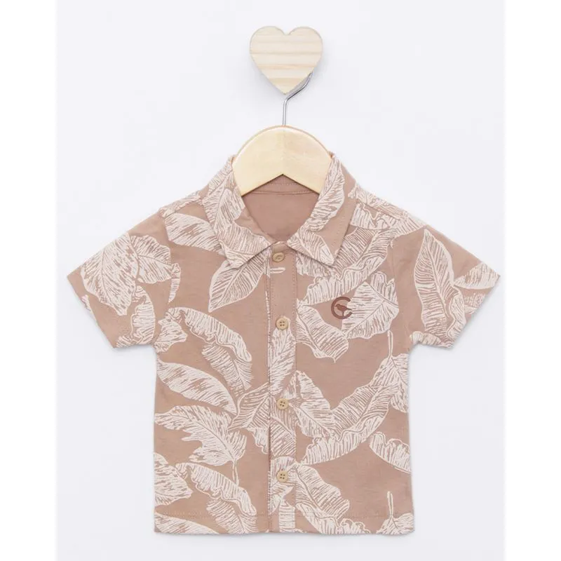 Camisa Bebê Manga Curta Estampa Folhagens Marrom P
