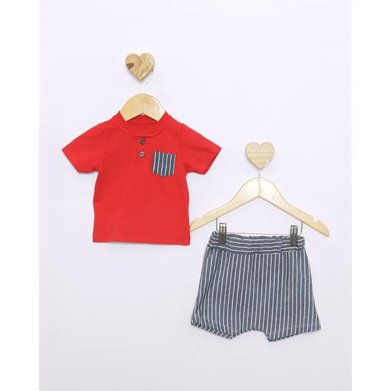 Conjunto Bebê Curto com Bolso Vermelho P