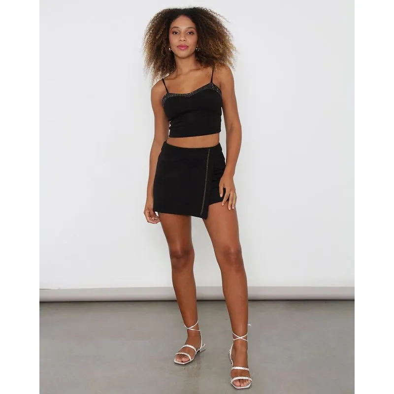 Short Saia Feminino Transpassado Com Brilho Preto G