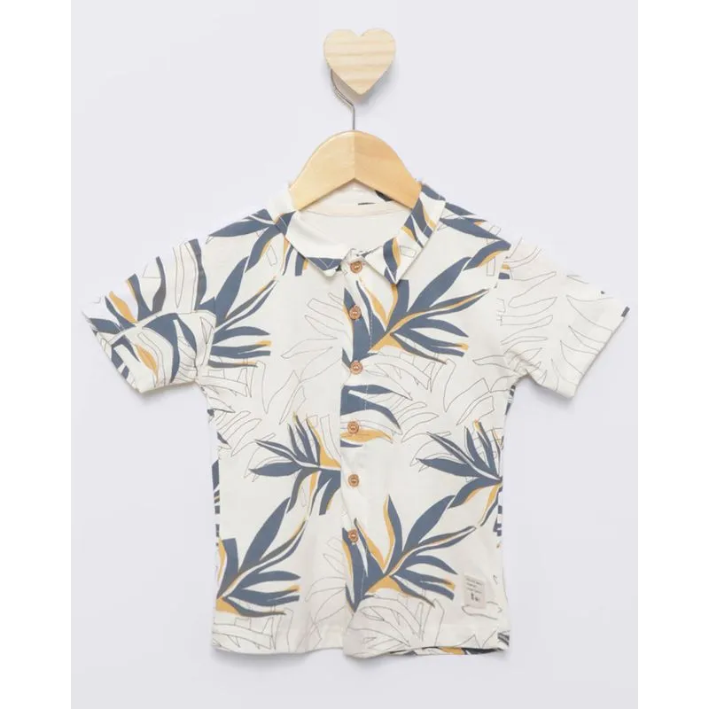 Camisa Bebê Manga Curta Gola Dobrável Estampa folhagem Off White 1