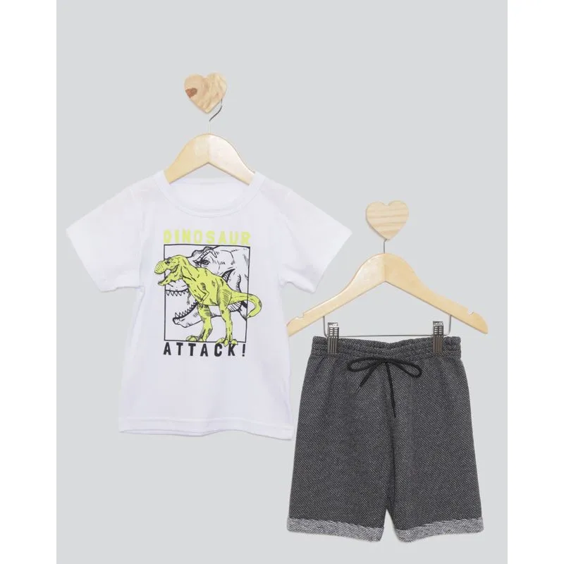 Conjunto Bebê Manga Curta Com Estampa Frontal Branco 1