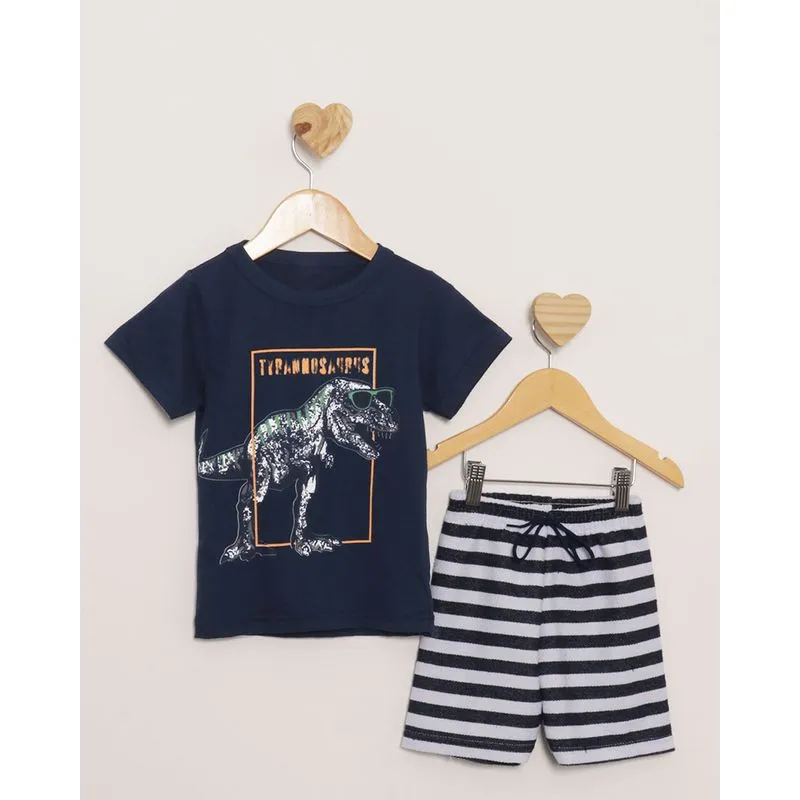 Conjunto Bebe Curto Estampa Dinossauro Marinho 3