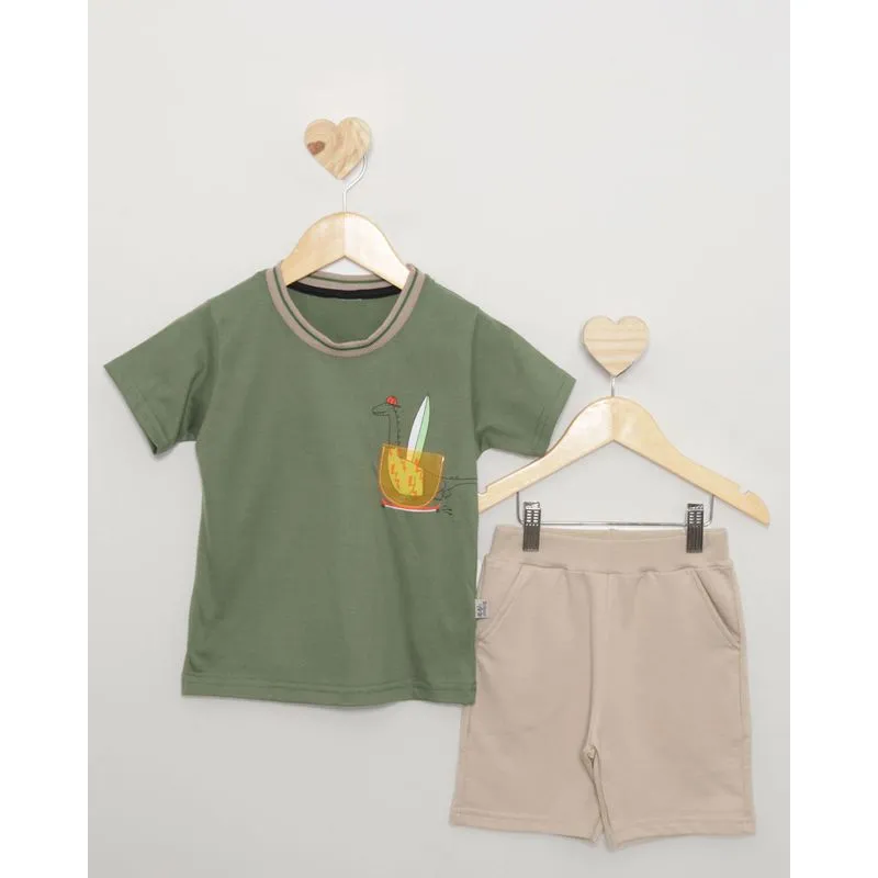 Conjunto Bebê Curto Com Estampa Interativa Dinossauro Verde 2