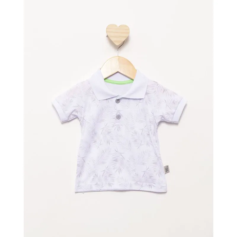 Camisa Polo Bebê Estampa Folhagem Manga Curta Branca G