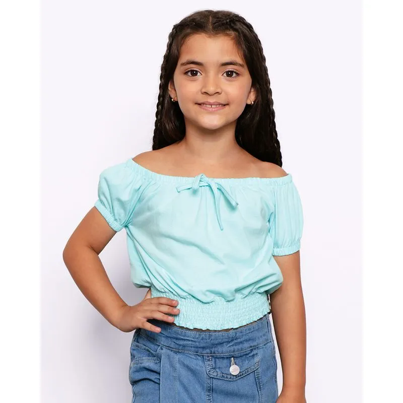 Blusa Infantil Cropped Manga Curta Com Lastex Verde 6