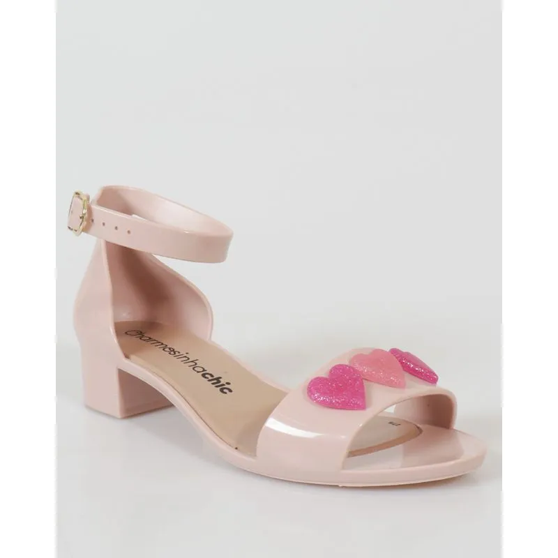 Sandália Infantil Salto Baixo Com Corações Rosa 27/28
