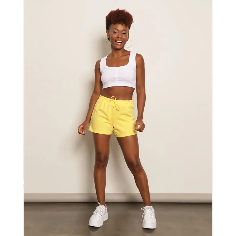 Short Feminino Curto Moletinho Básico Amarelo G