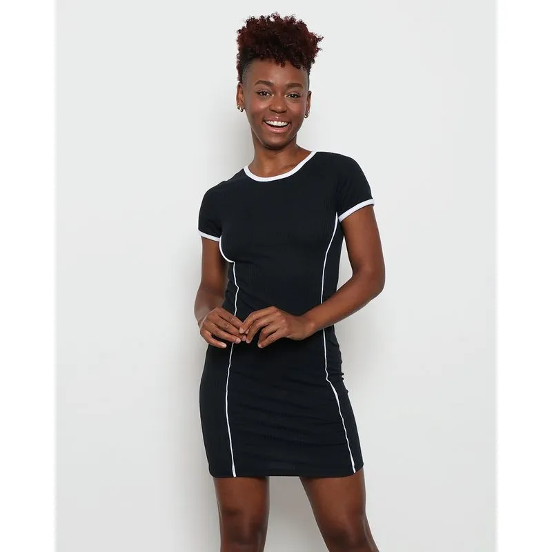 Vestido Feminino Curto Canelado Preto P
