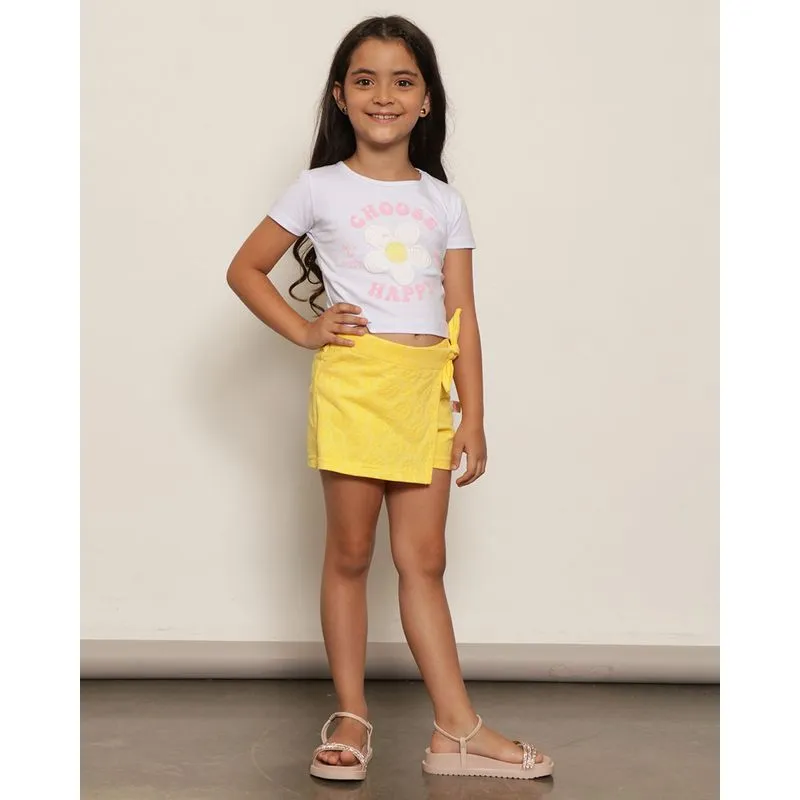 Short Saia Infantil Curto Moletinho Estampado Amarelo 4