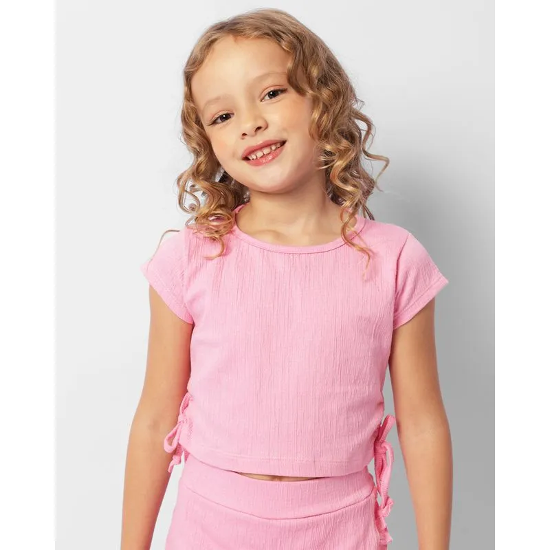 Blusa Infantil Cropped Anarruga Lacinho Lateral Rosa 4