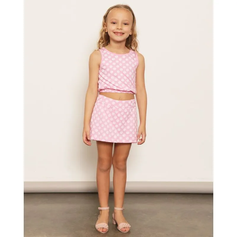 Short Saia Infantil Curto Texturizado Estampado Rosa 8