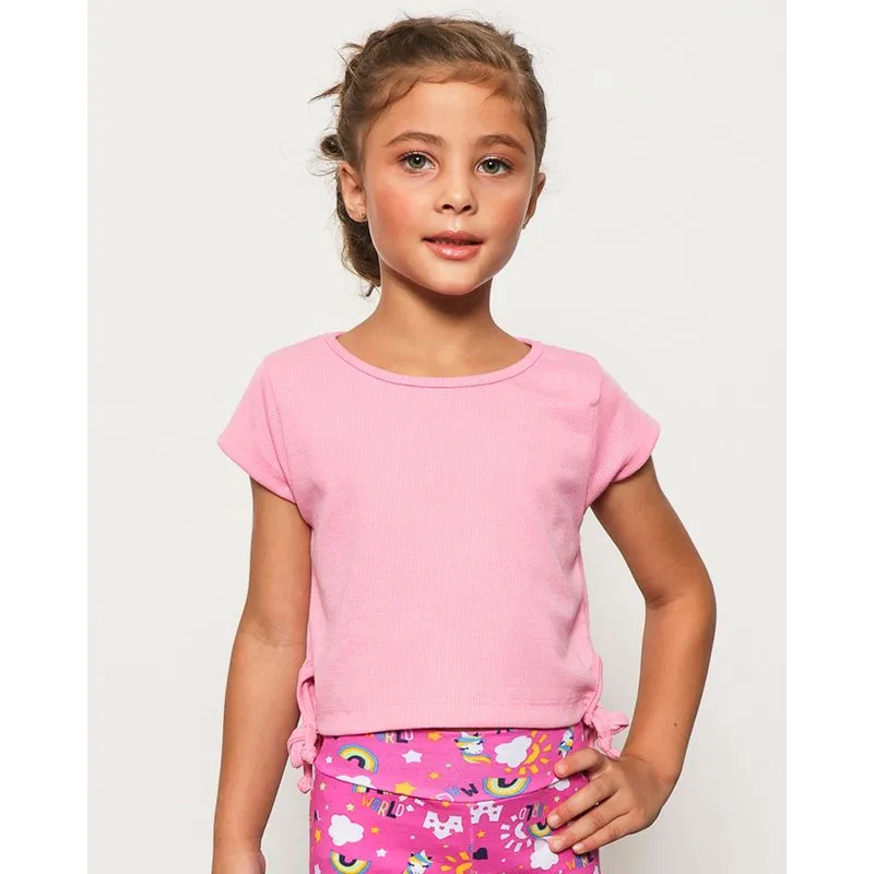 Blusa Infantil Cropped Canelada Amarração Lateral Rosa 6