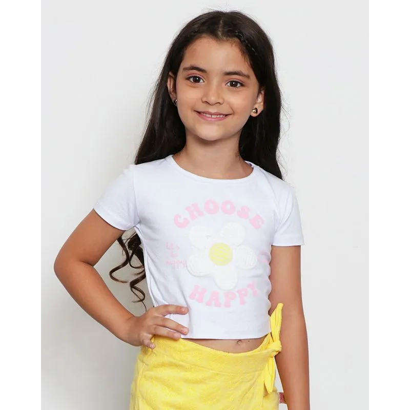 Blusa Infantil Cropped Estampa Texturizada Com Glitter Branca 4