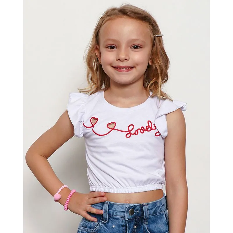 Blusa Infantil Cropped Com Recorte Coração Branca 6