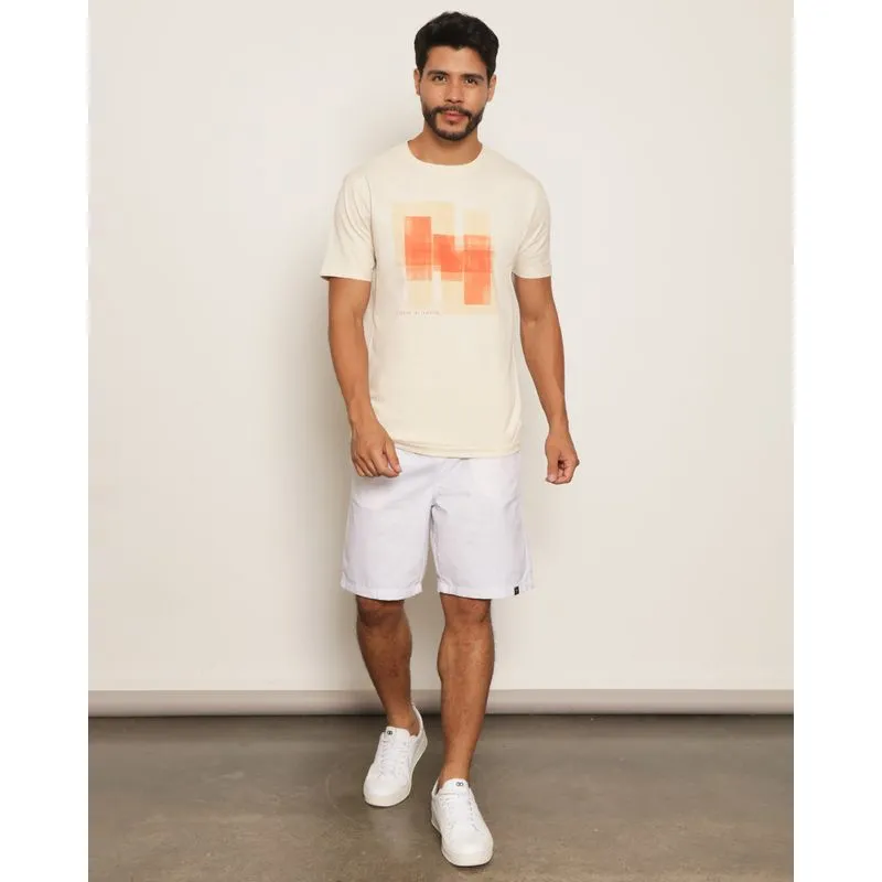 Bermuda Masculina Sarja Reta Com Bolsos Estampa Branca P