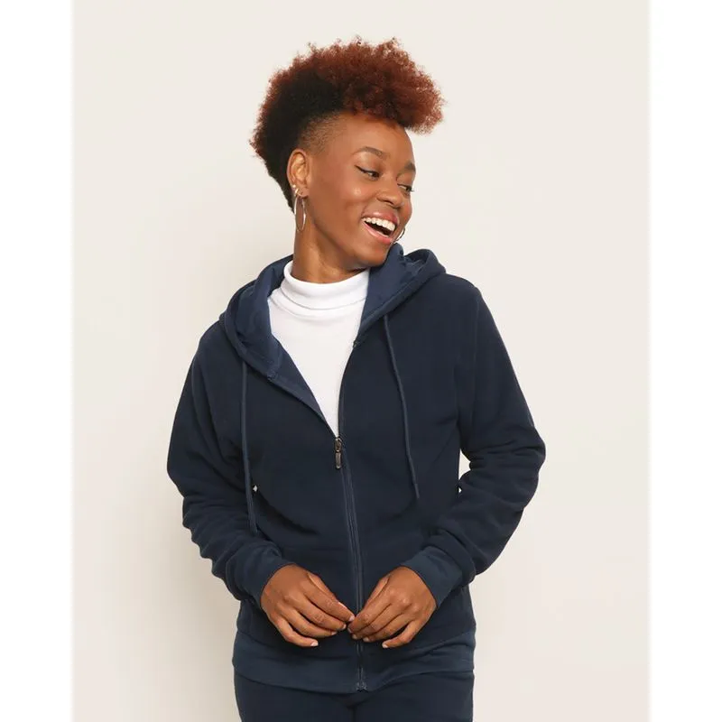 Jaqueta Feminina Fleece Peluciada Com Capuz Marinho G