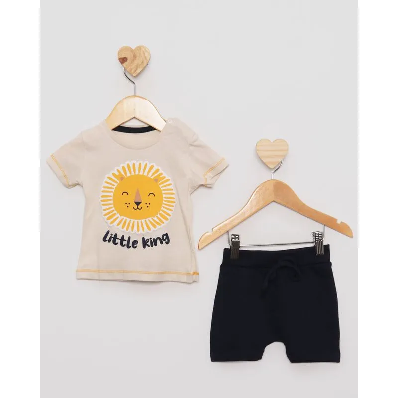 Conjunto Bebê Manga Curta Estampa Leão Bege M