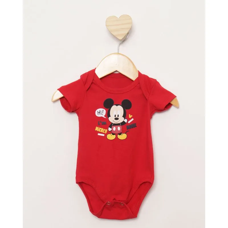 Body Bebê Manga Curta Disney Estampa Mickey Vermelho P