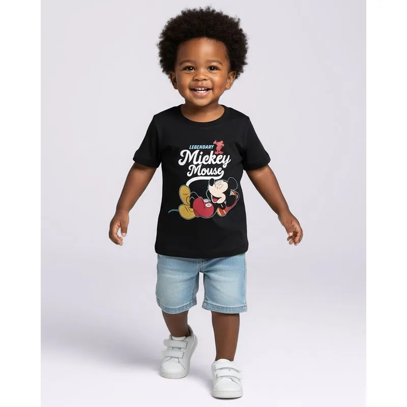 Camiseta Bebê Algodão Disney Mickey Manga Curta Preta 2