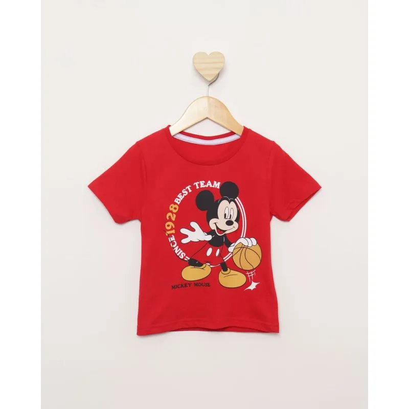 Camiseta Bebê Menino - Disney Mickey Mouse com Estampa Frente Manga Curta Gola Redonda Vermelha 2