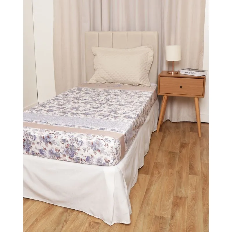 Lençol Solteiro Com Elástico Arte e Cazza Estampado Floral Branco UN