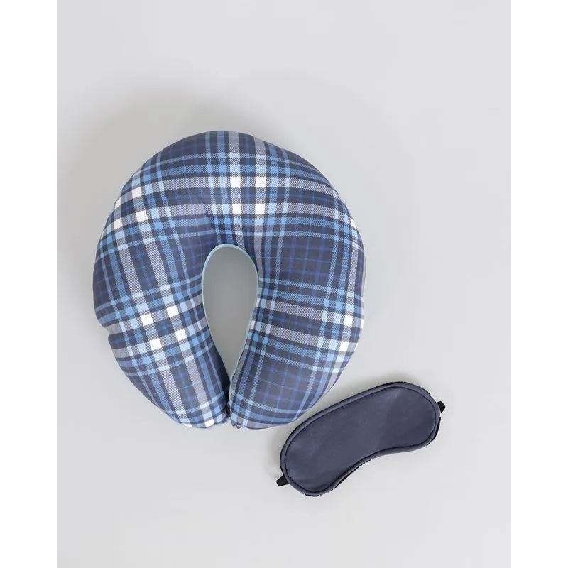 Almofada de Pescoço com Venda Estampado Azul UN