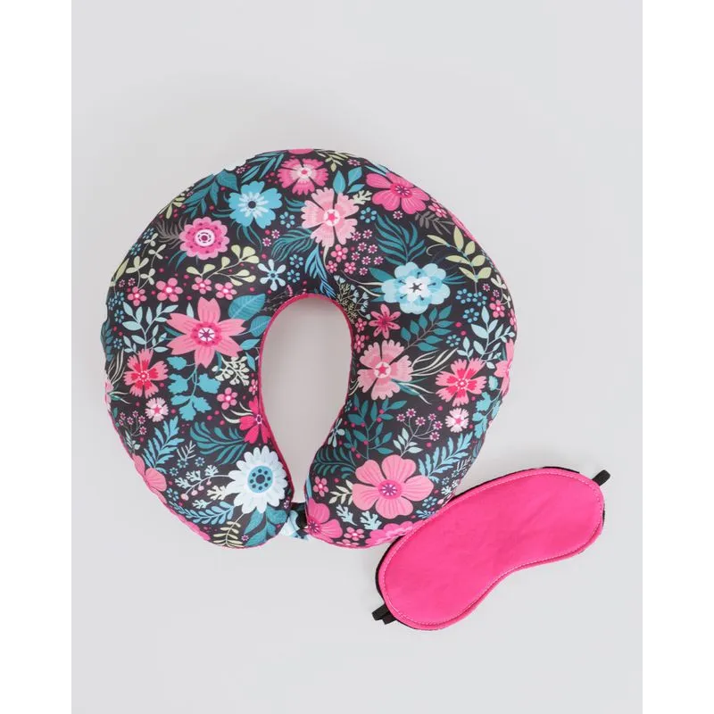 Almofada de Pescoço com Venda Estampado Floral Rosa UN