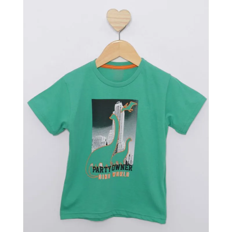 Camiseta Bebê Menino Estampa Dinossauro Manga Curta Verde 2