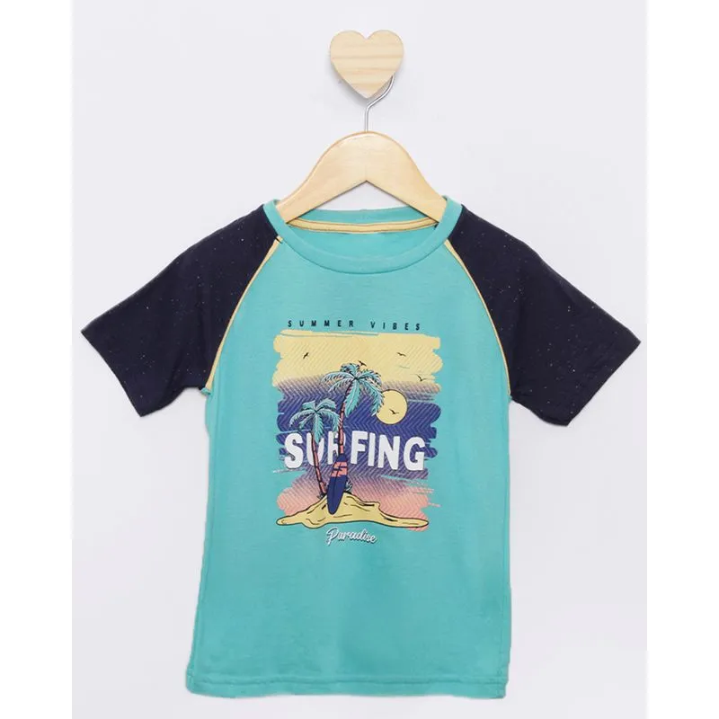 Camiseta Bebê Menino Surf Manga Raglan Gola Careca verde 3