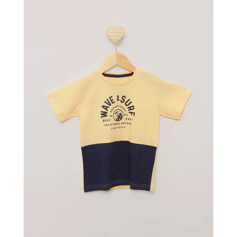 Camiseta Bebê Manga Curta Estampa E Recorte Amarela 1