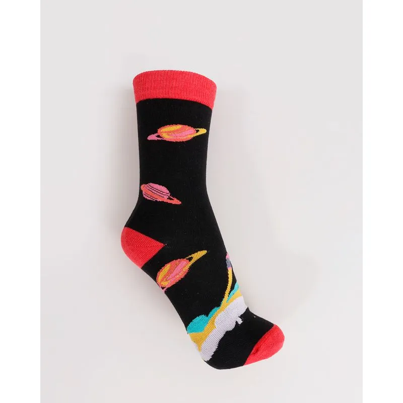 Meia Masculina Cano Longo Estampa Divertida Espacial Preta 37 A 44